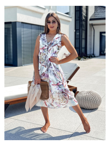 Бяла рокля ROSALIE с флорален мотив