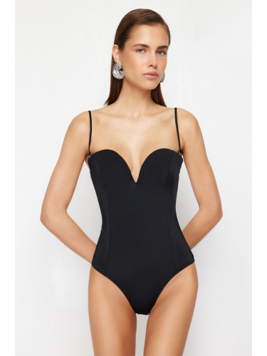 Trendyol Black Balcony V-String Regular Swimsuit