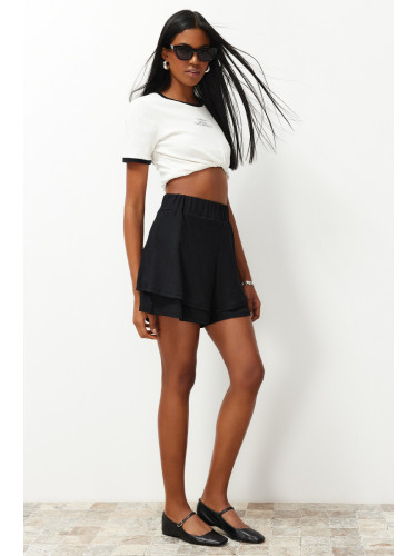 Trendyol Black High Waist Wrap/Textured Double Layer Knitted Shorts