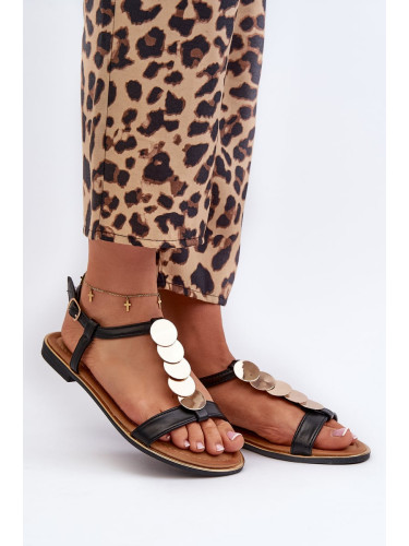 Women's flat sandals made of Black Jeritellia eco-leather