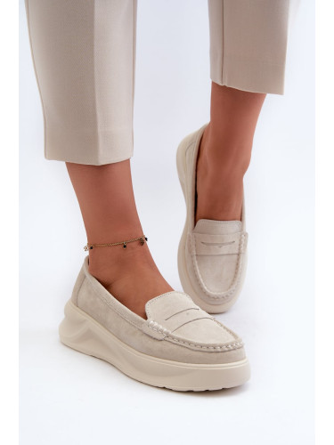 Suede women's loafers light beige Filidia