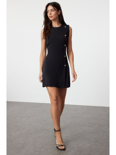 Trendyol Black Straight Cut Button Detailed Mini Woven Dress
