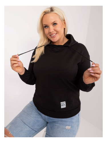 Black cotton sweatshirt plus size kangaroo