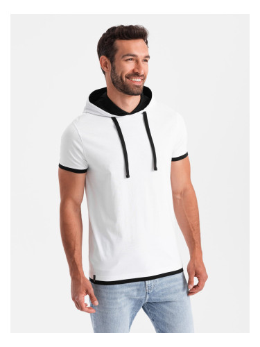 Ombre Casual men's cotton t-shirt with hood - white