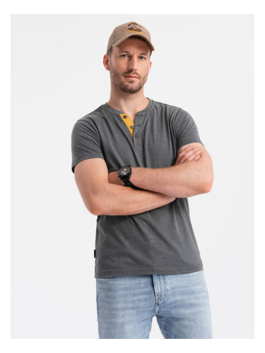 Ombre Men's t-shirt with round henley neckline - dark grey