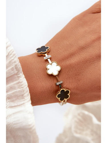 Women's bracelet with flowers, stainless steel, gold