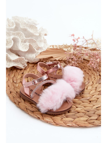 Children's Velcro sandals with fur, pink Rosavere