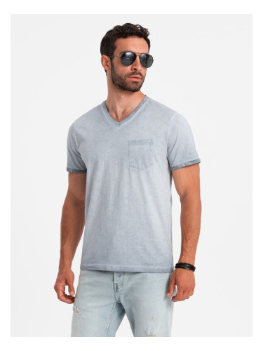 Ombre Men's brindle V-neck T-shirt with pocket - grey