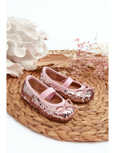Boto Детски обувки тип балерина, украсени с пайети в розов цвят