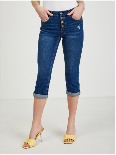 Navy blue women's cropped slim fit jeans ORSAY