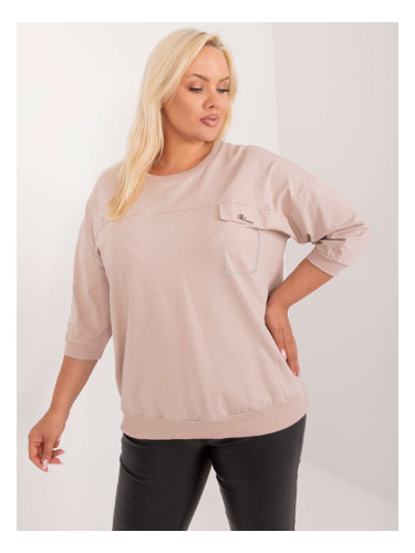 Beige women's oversize blouse with 3/4 sleeves