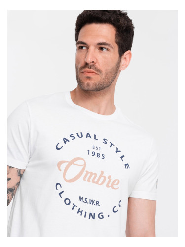 T-shirt męski z nadrukiem Ombre Casual Style - white