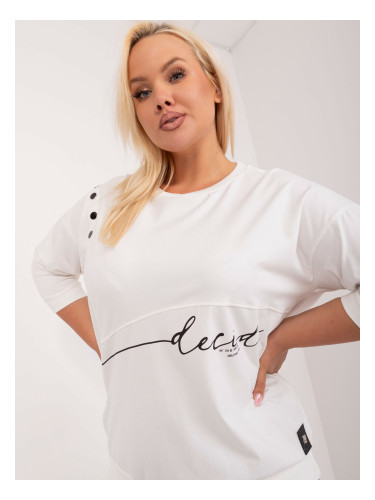 Ecru women's plus size blouse with appliqué