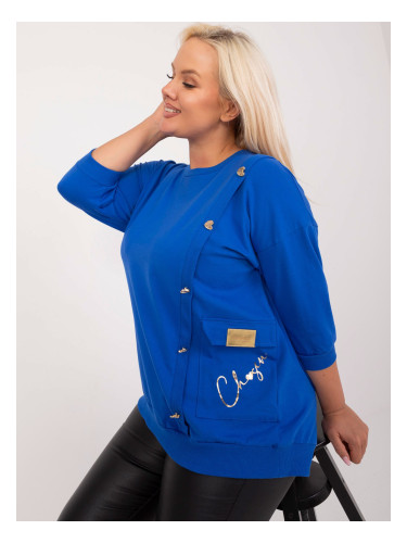 Navy blue plus-size cotton blouse with pocket