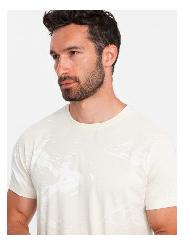 Ombre Men's cotton t-shirt with esy-flores - cream