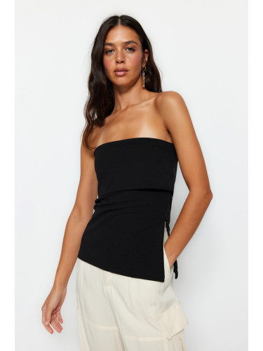 Trendyol Strapless Black Crepe Knitted Blouse with Zipper at the Side