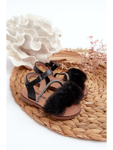 Children's Velcro sandals with fur, black Rosavere