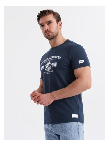 Ombre Men's cotton t-shirt with college style print - navy blue