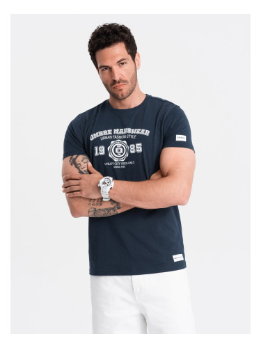 Ombre T-shirt męski z nadrukiem w stylu college – granatowy
