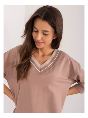 Dark beige women's oversize blouse with cuff
