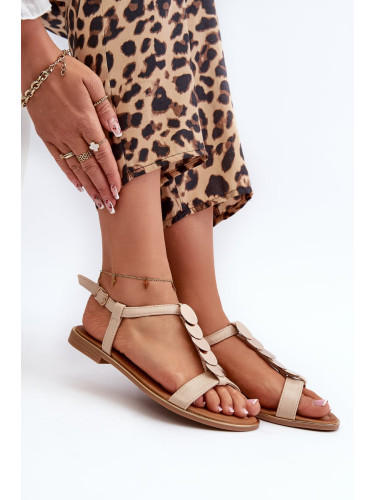 Women's flat sandals made of eco leather, beige Jeritellia