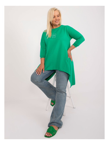 Green Asymmetrical Oversized Blouse With Applique