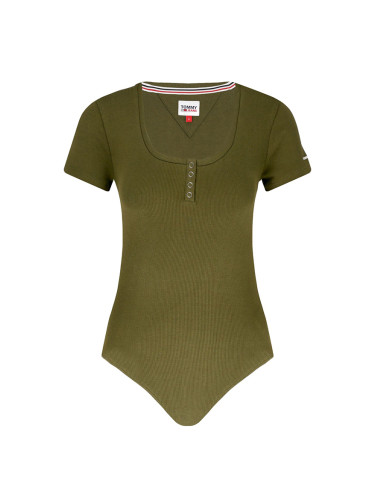 Tommy Jeans Bodysuit - TJW RIB HENLEY BODYSUIT green