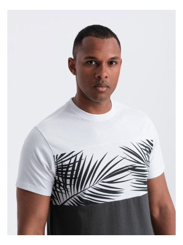 Ombre Men's two-tone t-shirt with palm leaf print - dark grey