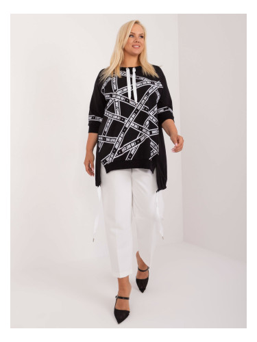 Plus size black long blouse with 3/4 sleeves