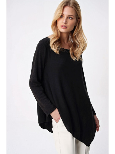 Trend Alaçatı Stili Women's Black Asymmetrical Cut Tunic