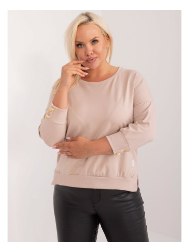 Beige casual plus size blouse with 3/4 sleeves