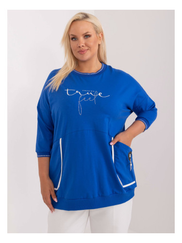 Plus size blue long blouse with pockets