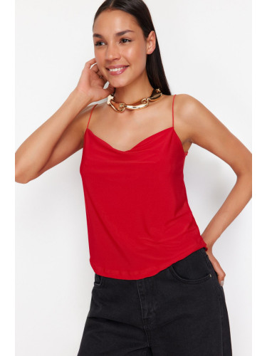Trendyol Red Spaghetti Strap Collar Neck Stretchy Knitted Blouse