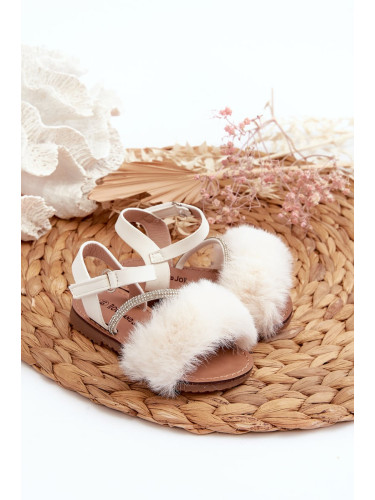 Children's Velcro sandals with fur, white Rosavere