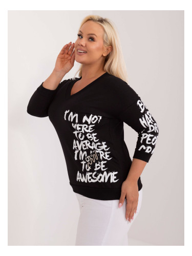 Black plus size blouse with lettering and cuffs