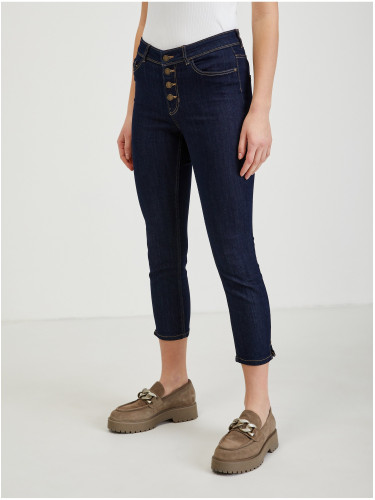 Navy blue women's cropped slim fit jeans ORSAY