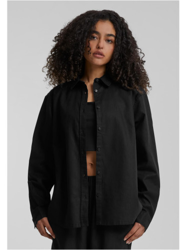 Women's linen mixed oversized shirt black