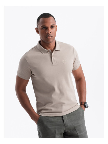 Ombre BASIC men's single color pique knit polo shirt - dark beige