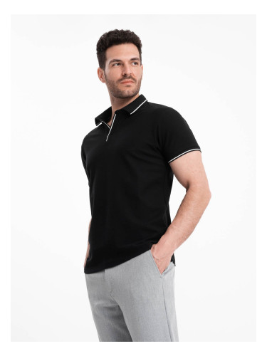 Ombre Men's pique knit polo shirt without buttons - black