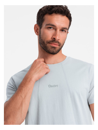 Ombre Men's cotton T-shirt with delicate embroidery - light grey