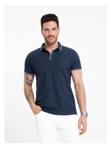Ombre Men's pique knit polo shirt without buttons - navy blue