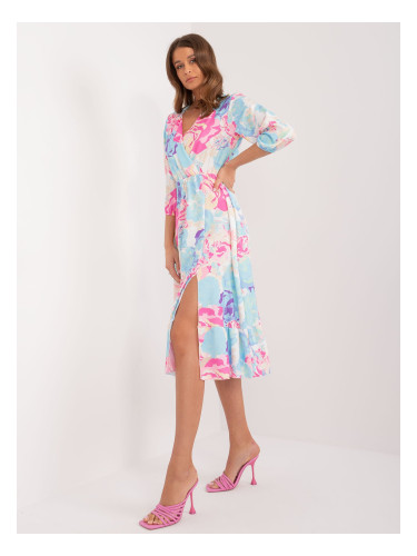 Blue and pink dress with slit and ruffles RUE PARIS