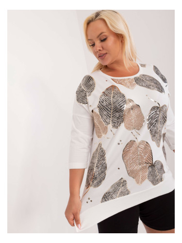 Ecru women's plus size blouse with print and slits