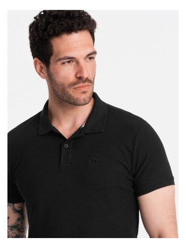 Ombre BASIC men's single color pique knit polo shirt - black