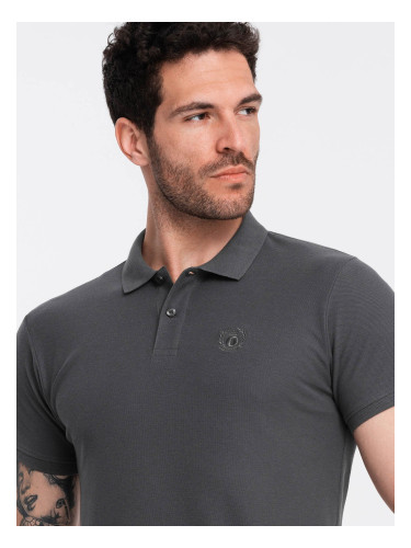Ombre BASIC men's single color pique knit polo shirt - graphite