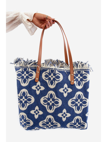 Boto Шарена голяма тъкана плажна чанта в темносин цвят Sadhara