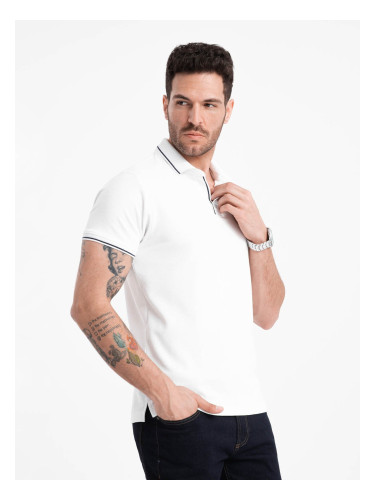 Ombre Men's pique knit polo shirt without buttons - white