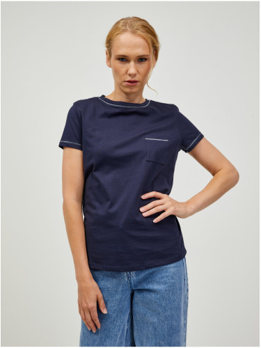 Navy blue basic T-shirt with pocket ORSAY