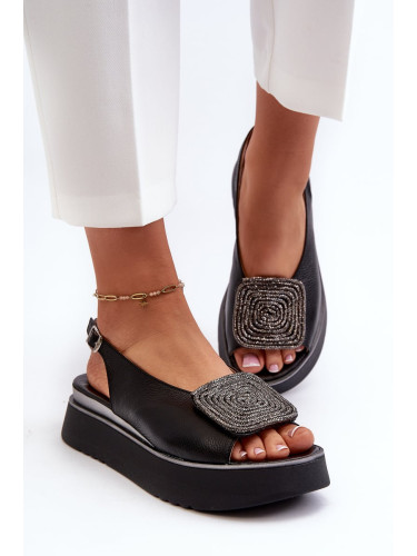 Zazoo women's leather platform sandals with embellishment, black