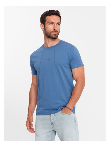 Ombre Men's cotton T-shirt with fine embroidery - dark blue